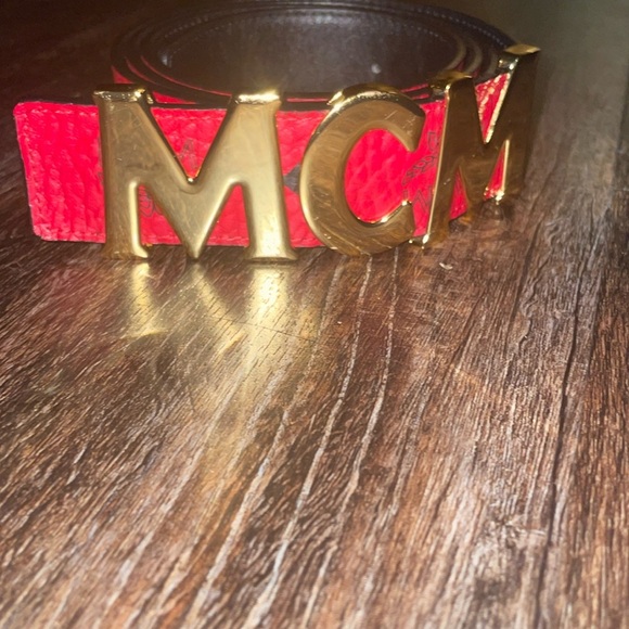 MCM Red and Black Men's Belt with Gold Logo - Picture 3 of 4